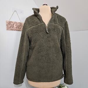 Alpine Sherpa Olive Green Fleece Pullover 1/4 Zip Sweater Sweatshirt Size Small